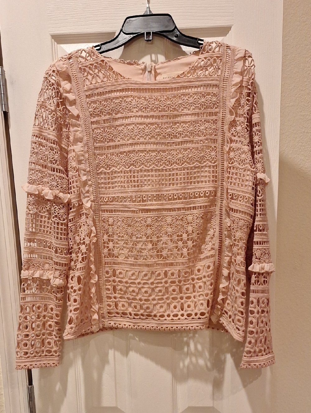 Rachel Parcell - Blush Pink Crochet Lace Long-Sleeve Blouse - XL